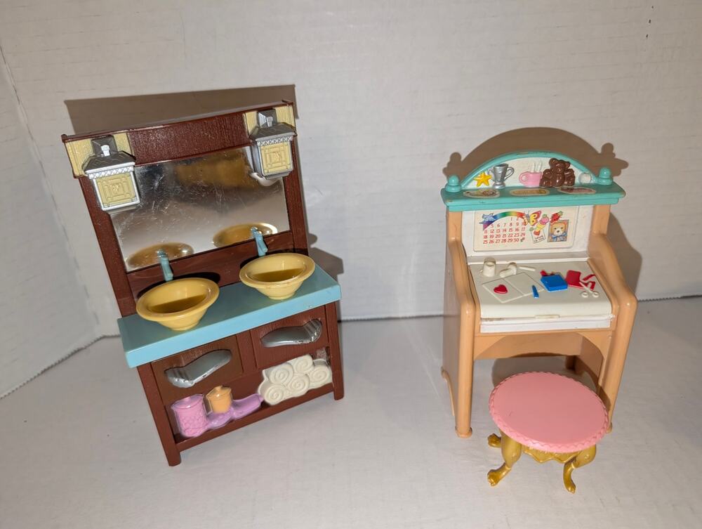 Vintage Fisher Price Loving Family Dollhouse Bathroom Sink & Child's Desk